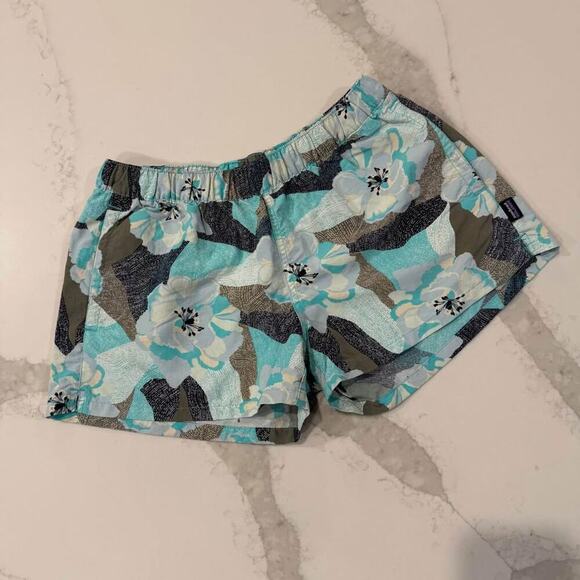 Patagonia Barley Baggies Print Shorts Womens Medium Blue Hibiscus FieldTurquoise - Picture 1 of 8